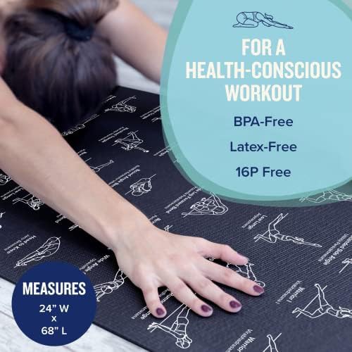 Black yoga mat with printed poses — photo 4