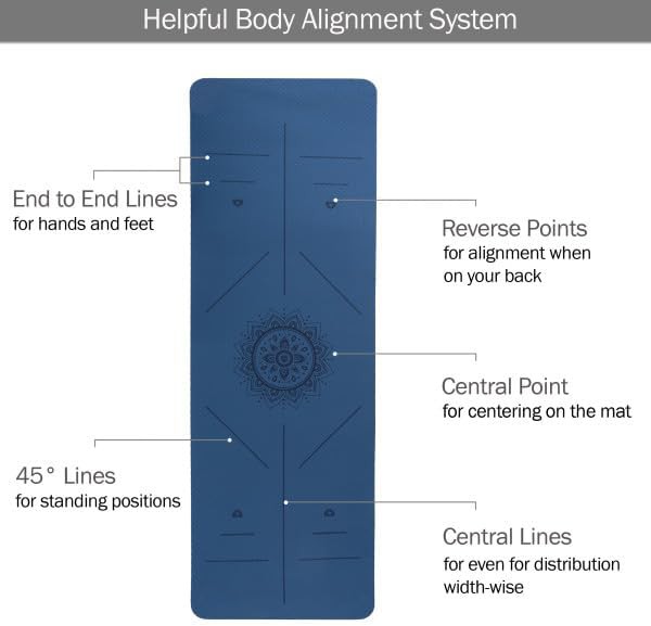 Blue yoga mat with alignment marks — photo 3