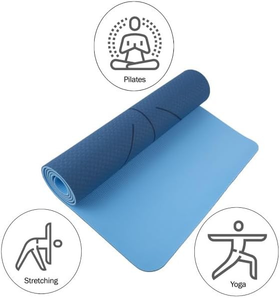 Blue yoga mat with alignment marks — photo 4