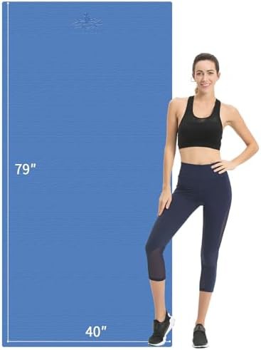 Extra long blue fitness exercise mat