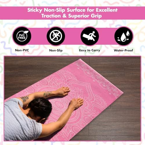 Mandala bloom pink printed yoga mat — photo 3