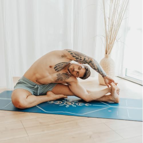 Printed alignment blue yoga mat — photo 4