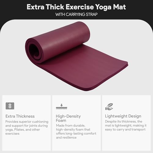 Wine red extra thick exercise mat — photo 3