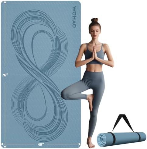 Large blue grey printed yoga mat