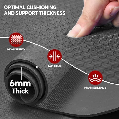 Wide non-slip black exercise mat — photo 4
