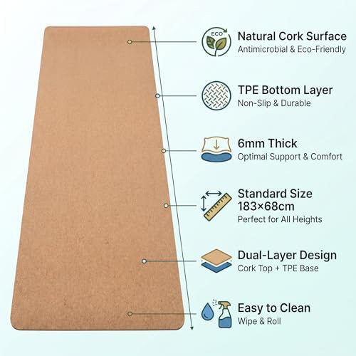 TPE base 6mm thick cork yoga mat — photo 3
